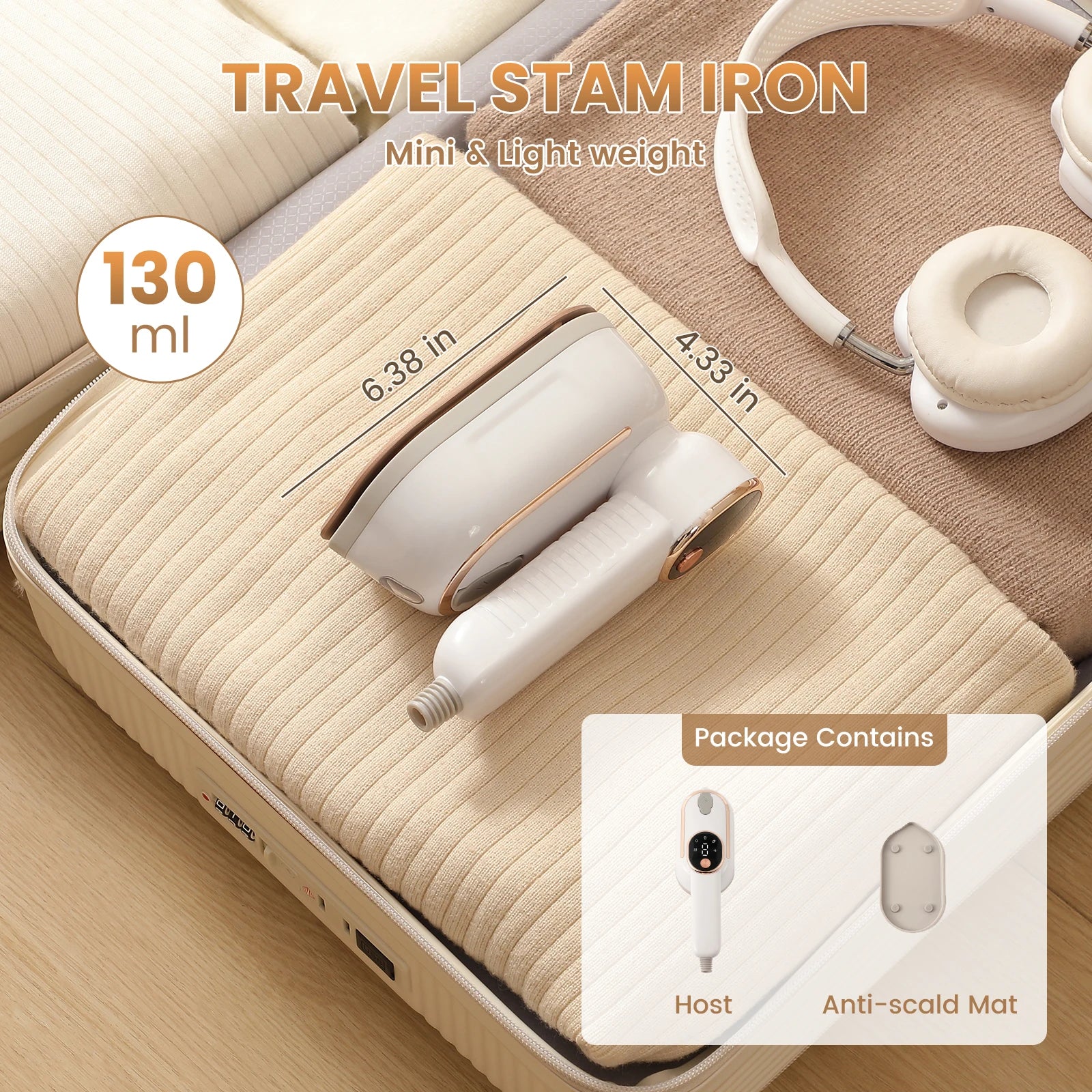 Tidesmit portable foldable handheld clothes steamer showing 3 gear temperature settings for wrinkle removal