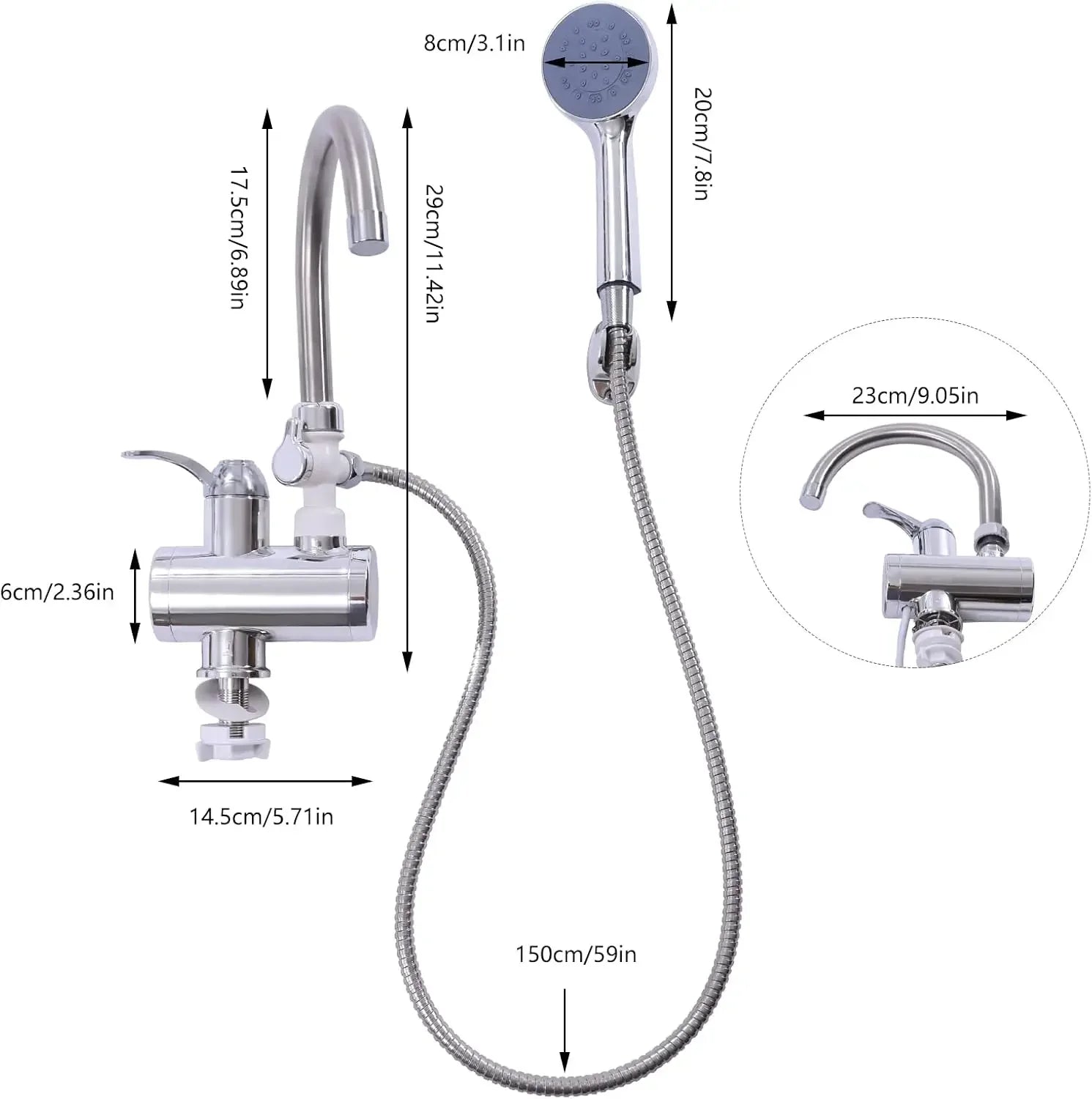 Electric Faucet, Stainless Steel Quick Heating 3000W, Kitchen Faucets with LCD Temperature Display, IPX4 Waterproof, Water Flow Control, EU Standard
