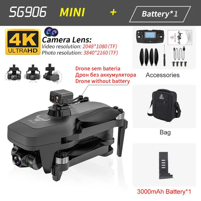 4K GPS Drone with Obstacle Avoidance | Foldable 3-Axis Stabilized Quadcopter MINI 3-Axis 1Battery Tidesmit