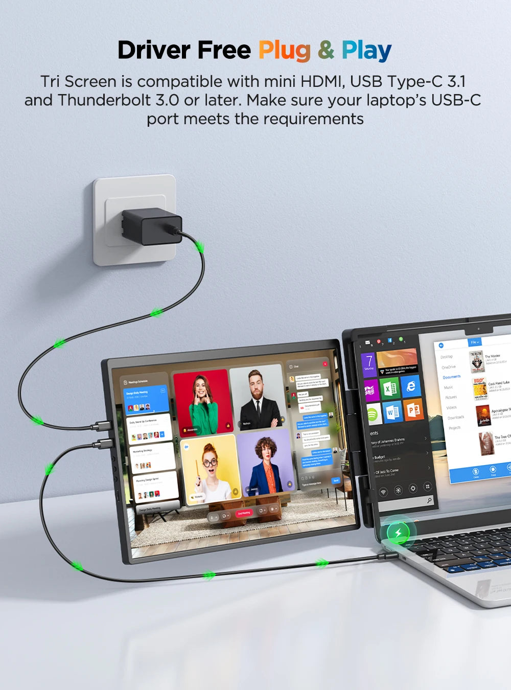 UPERFECT 14" 2K Triple Portable Monitor with 360° Rotation Stand 2240x1400 QHD IPS Laptop Screen Extender for Windows Chrome Mac