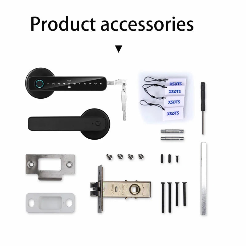 XSDTS Smart Door Lock Electronic Biometric Fingerprint Smart Card Password Key Unlock USB Tuya APP Emergency Charge lock
