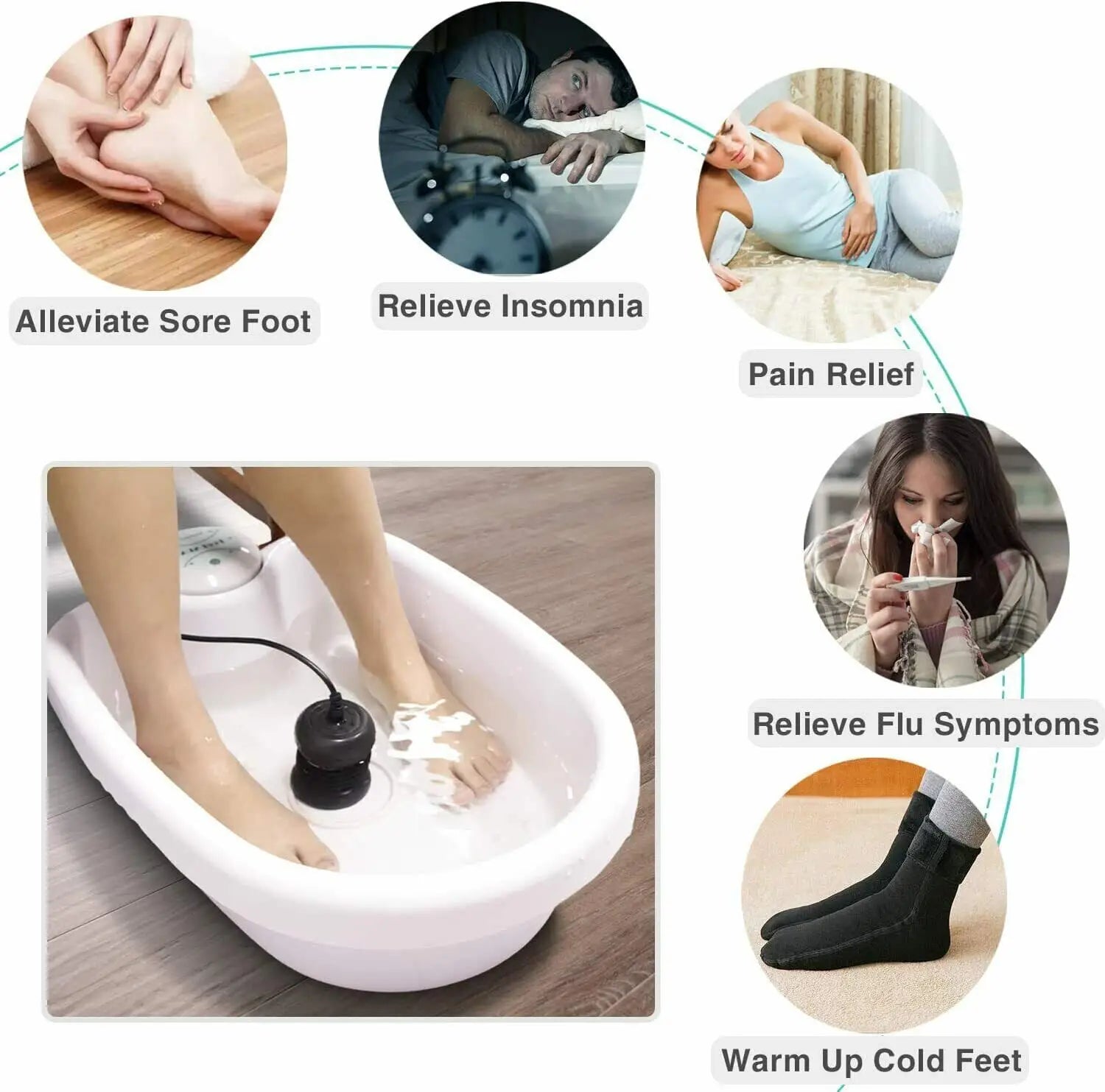 White foldable ion foot spa detox basin with therapy array for home health care, pain relief, and sore foot treatment.