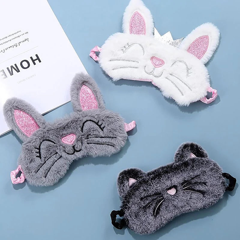 1PCS Plush Cute Grey Cat Eye Mask Sleeping Mask Eye Shade Cover Blindfold Eyeshade Eyepatch Suitable for Travel Home Gift