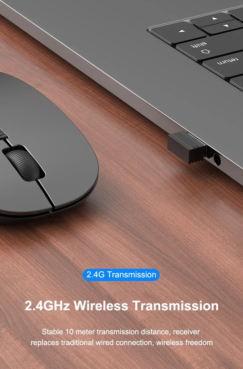 Wireless Mouse with 2.4G Bluetooth-compatible Dual Modes, 1600 DPI Adjustable, Silent Clicking, Portable Ergonomic Laptop Mouse
