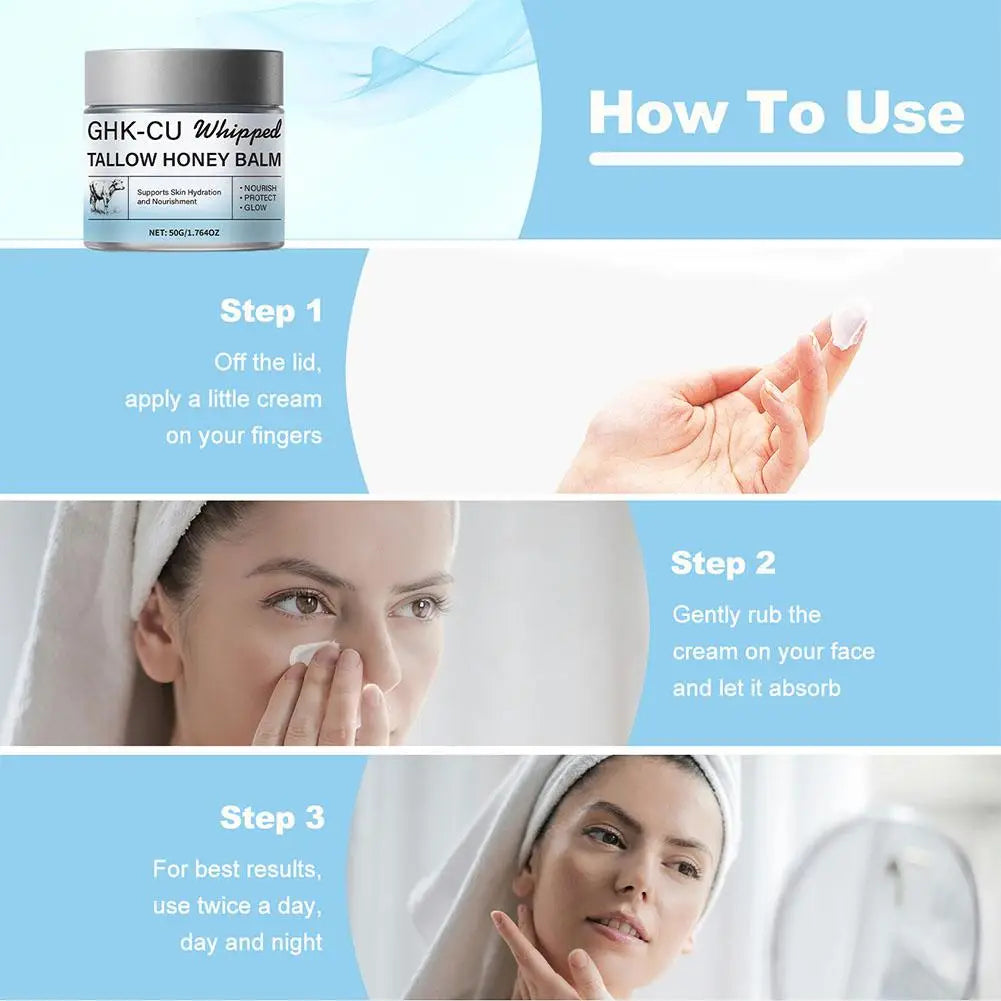 Copper Peptides GHK-Cu Beef Tallow Face Cream Blue Balm Manuka Honey Face and Body Moisturizer for Mature, Dry & Sensitive Skin