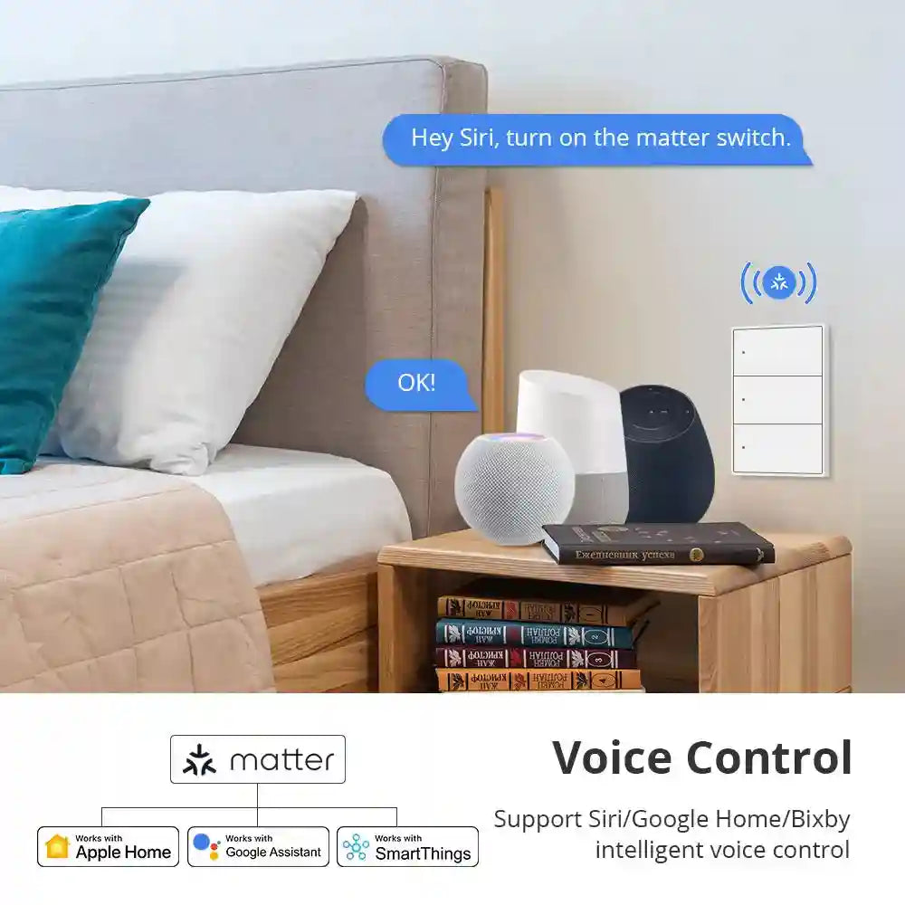 Matter Smart Wall Light Switch WiFi | 1-6 Gang Multi-Room Control Tidesmit