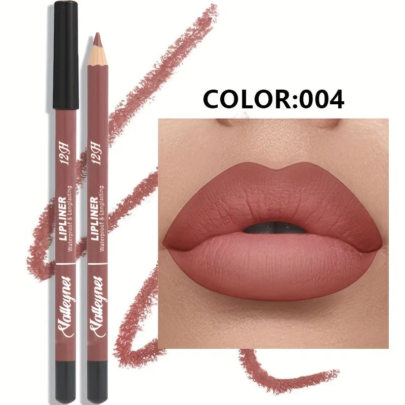 Velvet matte lip liner pencil in shade 004, a long-lasting waterproof dusty rose lip makeup for defined matte lips.