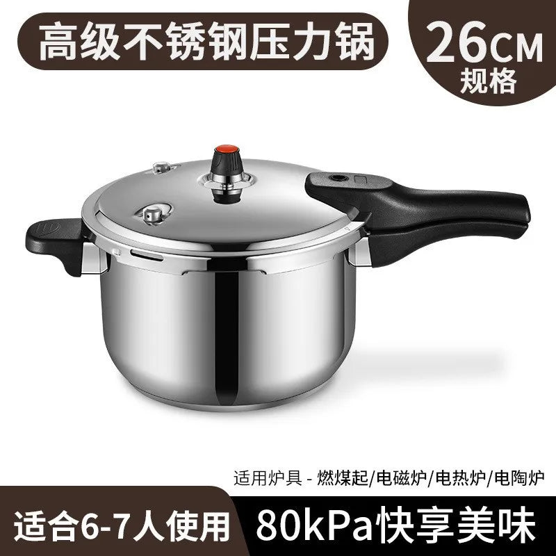 Stainless steel pressure cooker, 26cm size, black handle with red pressure knob