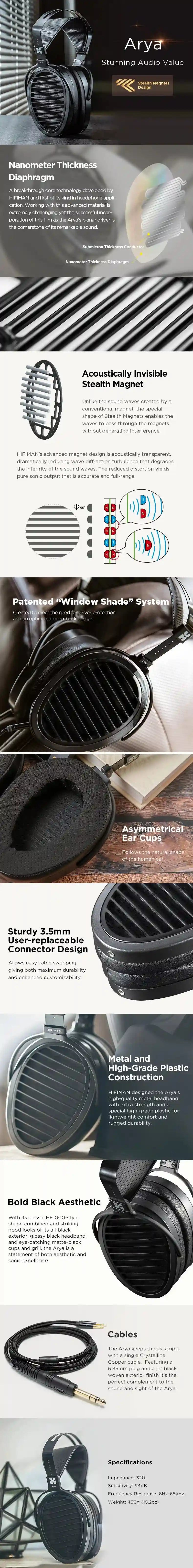 HIFIMAN Arya Planar Magnetic Headphones: Over-Ear Studio Monitor Grade Tidesmit