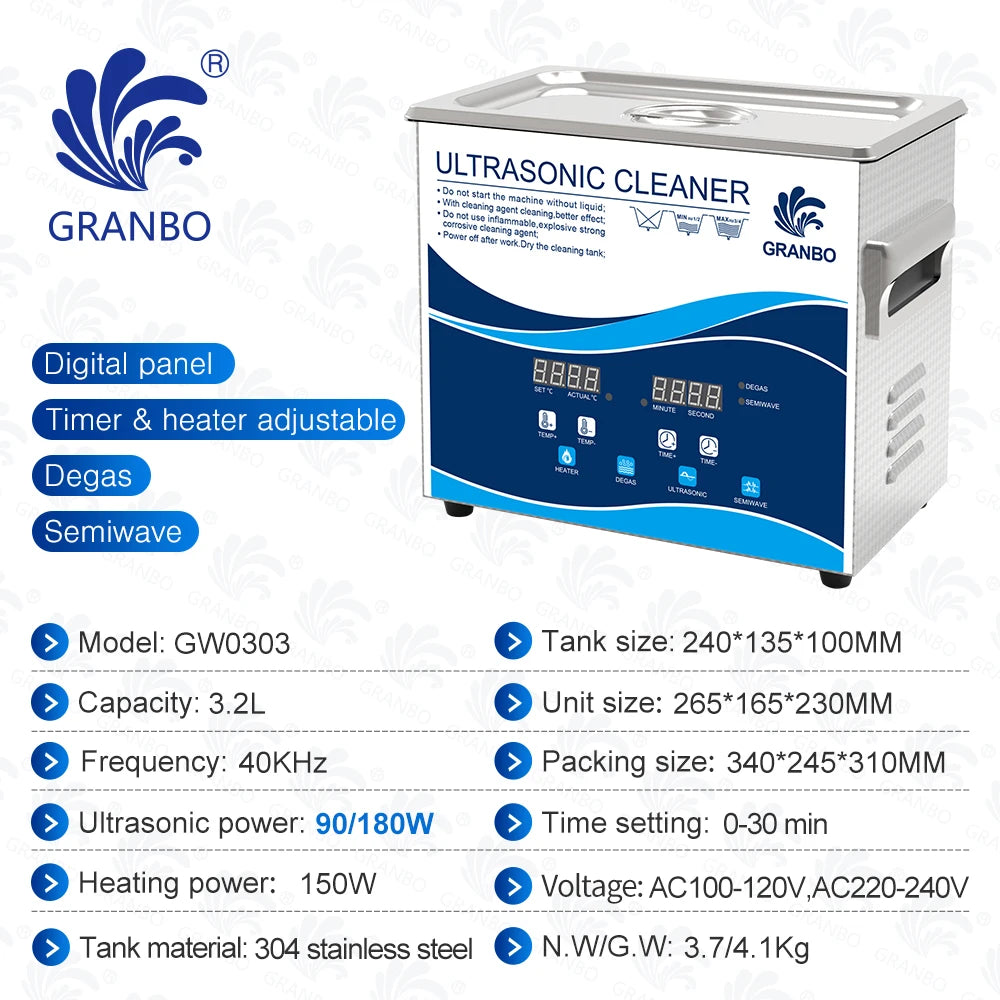 Tidesmit 3.2L 180W ultrasonic cleaner for dental and manicure instruments showing interior stainless steel tank view