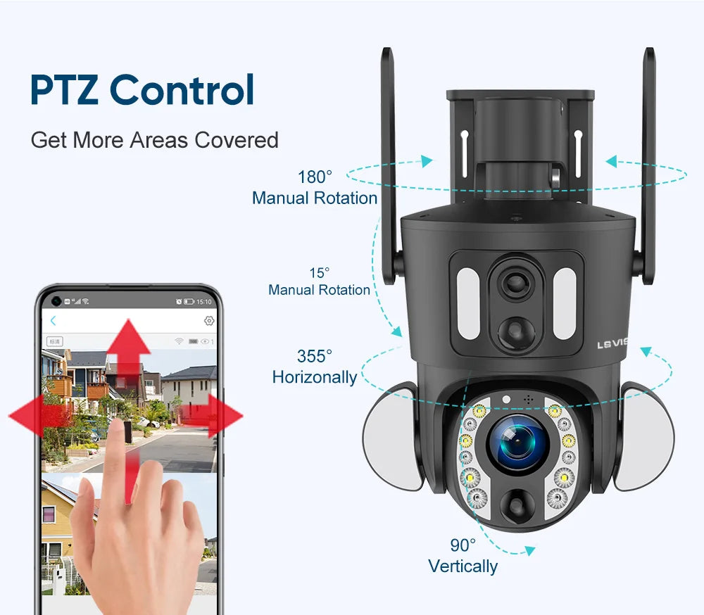 LS VISION 4K 20X Optical Zoom Dual Screen Solar Camera Outdoor 8MP 4G/WiFi PTZ Dual PIR Detection Auto Tracking Security Cameras