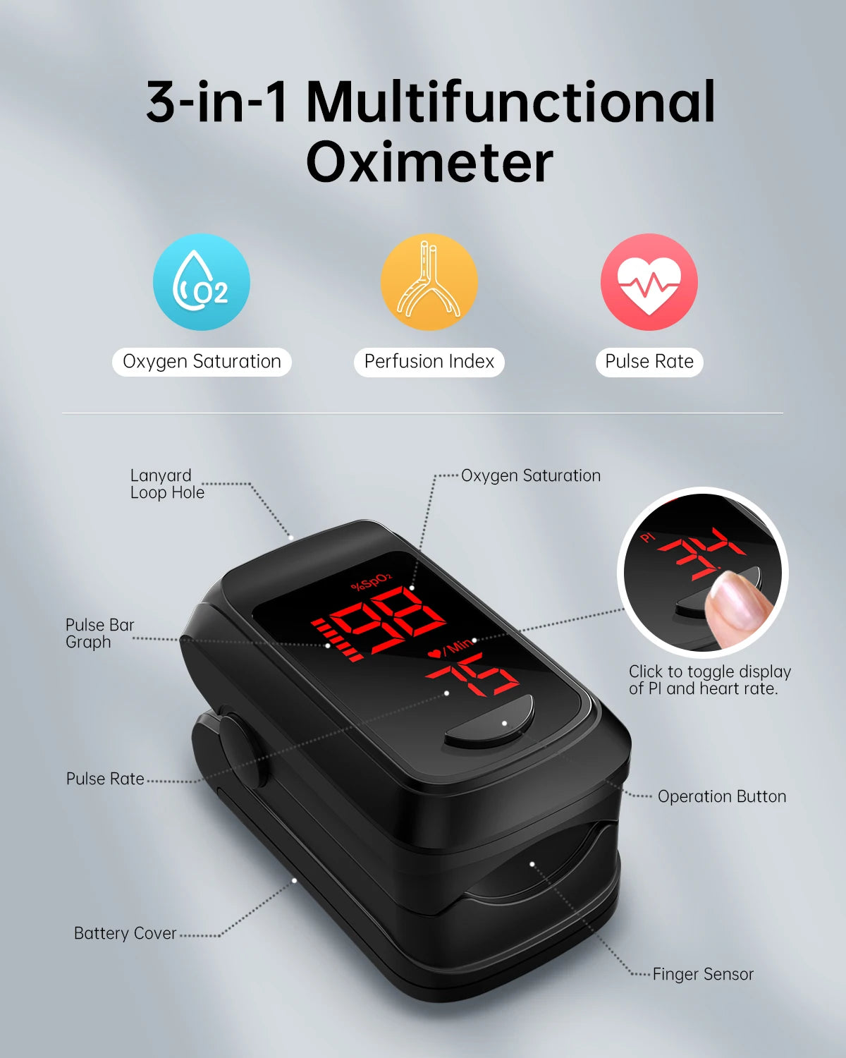 HealthTree Pulse Oximeter APP Control Blood Oxygen Saturation Monitor PI PR Fast Spo2 Heart Rate Monitor Bluetooth Wholesales
