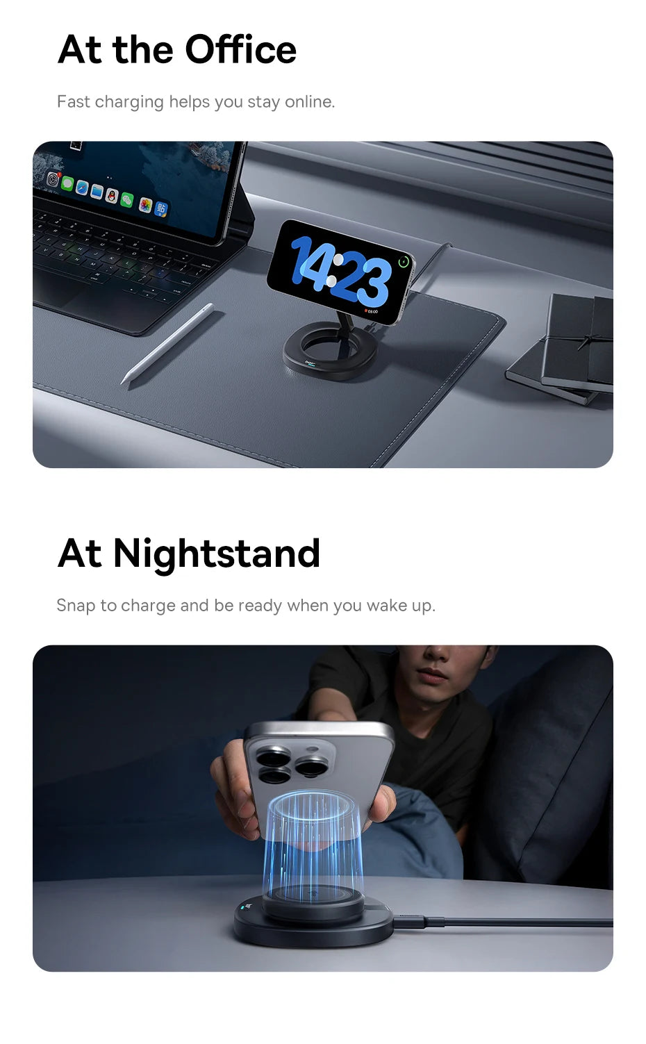 15W Magnetic Wireless Charger Stand, Foldable Qi2 for iPhone 16 Series Tidesmit