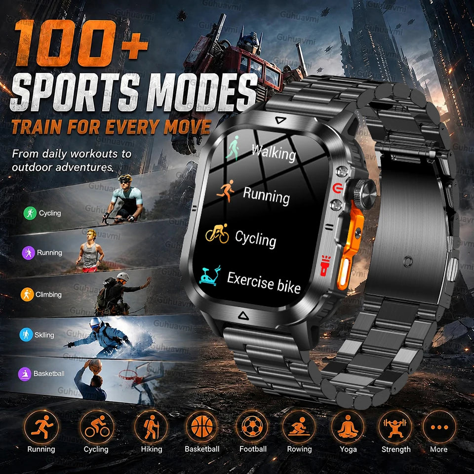 New 1000 MAh Battery Military Smartwatch 2.01" AMOLED Screen 5ATM Waterproof Fitness Tracker Sports Smart Watch For Android iOS