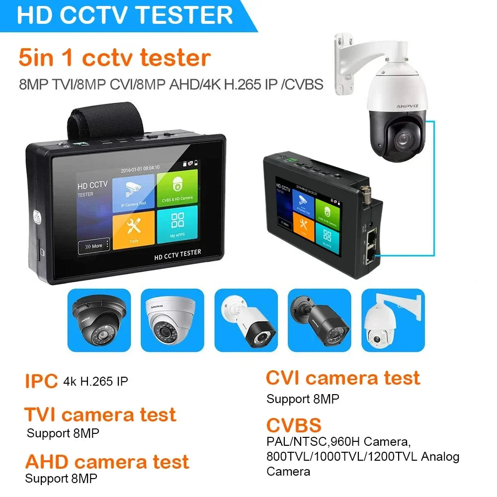 4 Inch Wrist CCTV Tools H.265 AHD CVI TVI CVBS CCTV Monitor for Analog IP Camera Tester POE Testers CFTV 4K CCTV IP Tester
