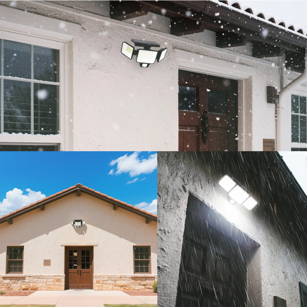 Solar Motion Sensor Light Outdoor, 3000LM 3-Head Solar Security Light with 270° Wide Angle Illumination, 200+LED Solar Wall Light for Porch Garage Yard Entrance, 3 Lighting Modes