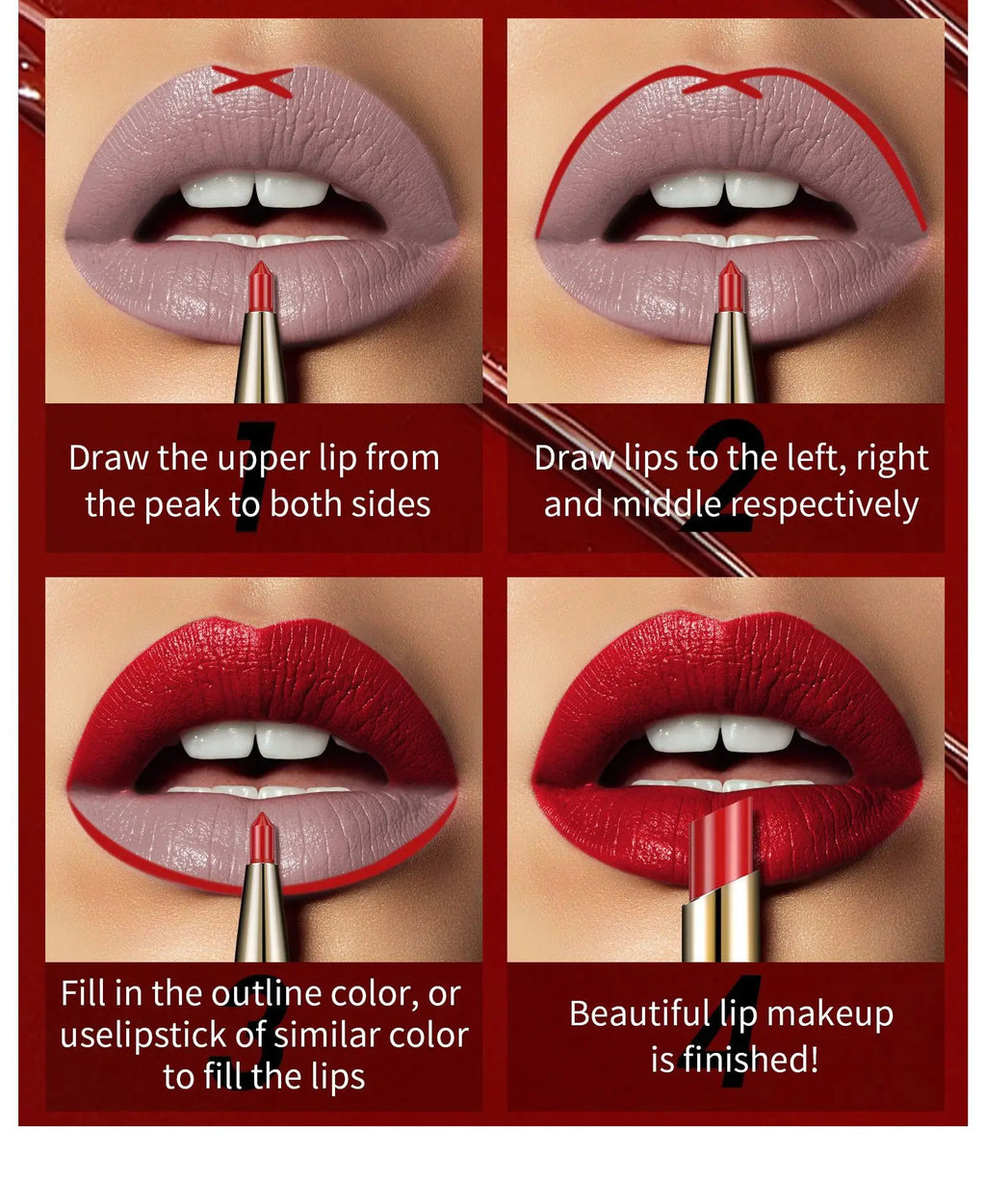 2-in-1 waterproof matte lipstick and lip liner pencil for long-lasting, bold red, and nude lip makeup application.