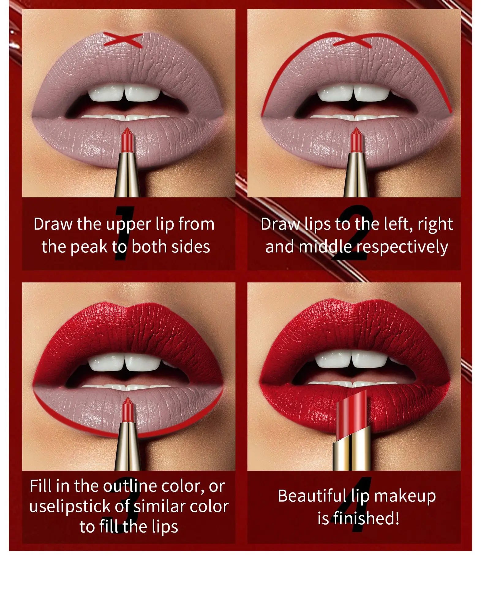 2-in-1 waterproof matte lipstick and lip liner pencil for long-lasting, bold red, and nude lip makeup application.