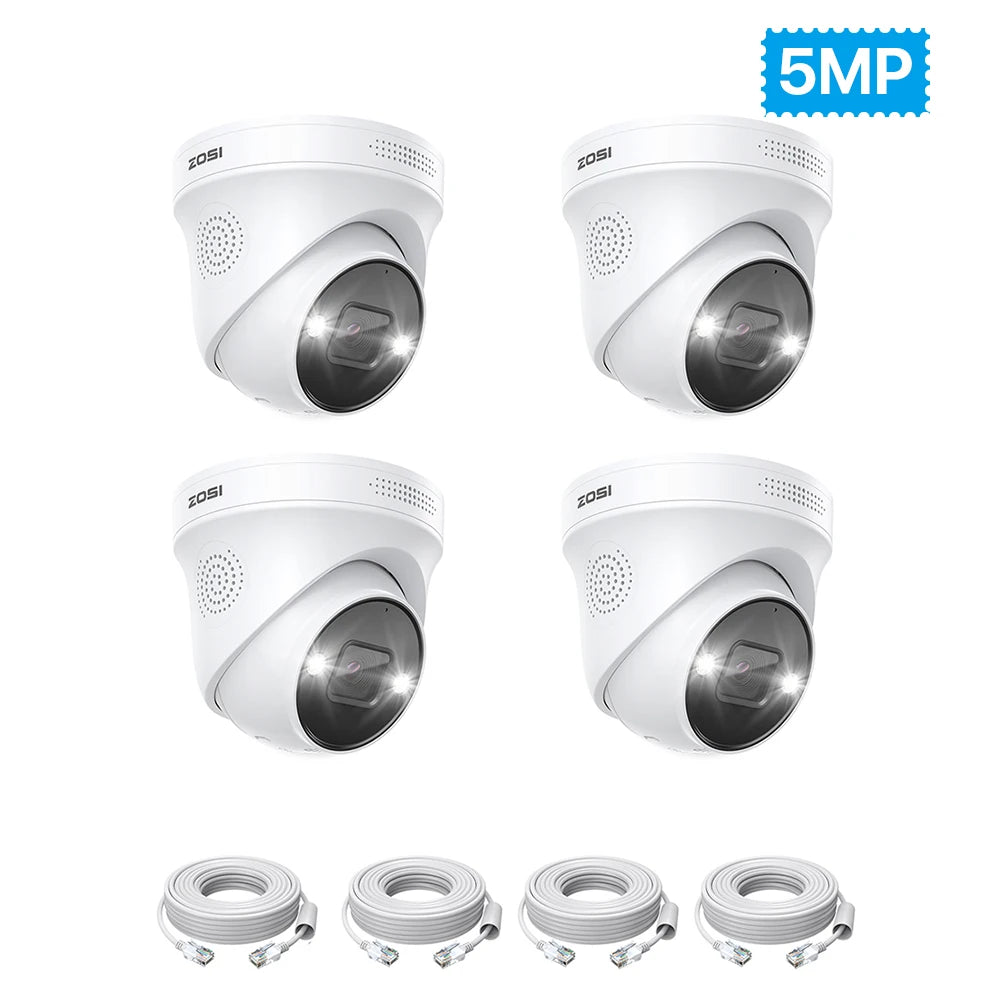 ZOSI 8MP 5MP PoE Dome Camera Set Outdoor/Indoor AI Human Car Detection 2-Way Audio Color Night Vision Surveillance IP Camera Kit