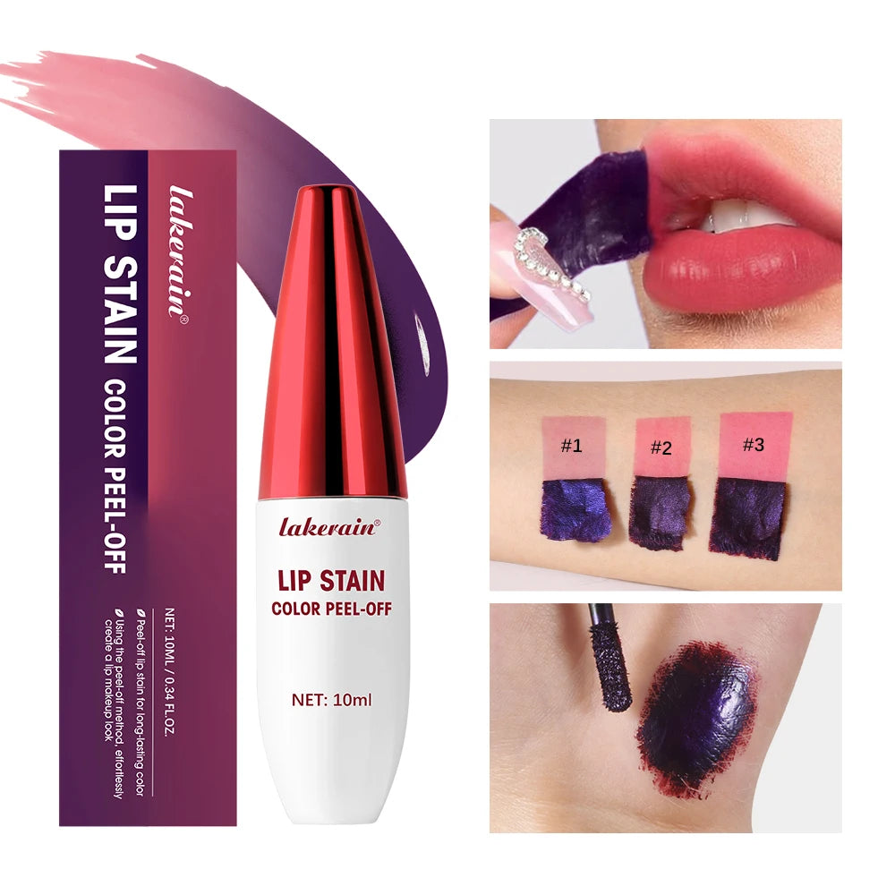 Lakerain waterproof peel-off lip stain with 3 matte colors. Long-lasting, transfer-resistant tattoo lip makeup.