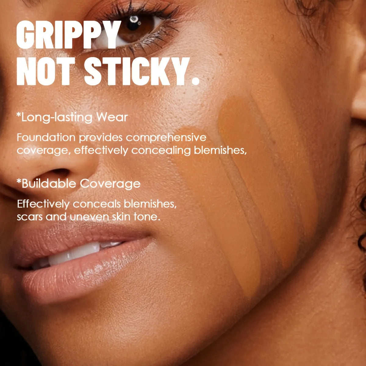 Tidesmit matte smooth foundation liquid texture close-up showing multi-tone nature effect and full coverage formula