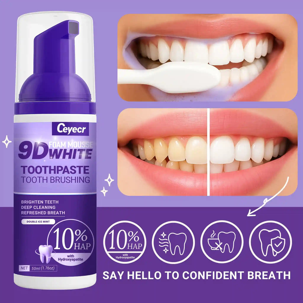 Tidesmit 9D white mousse toothpaste for teeth whitening and effective yellow stain removal