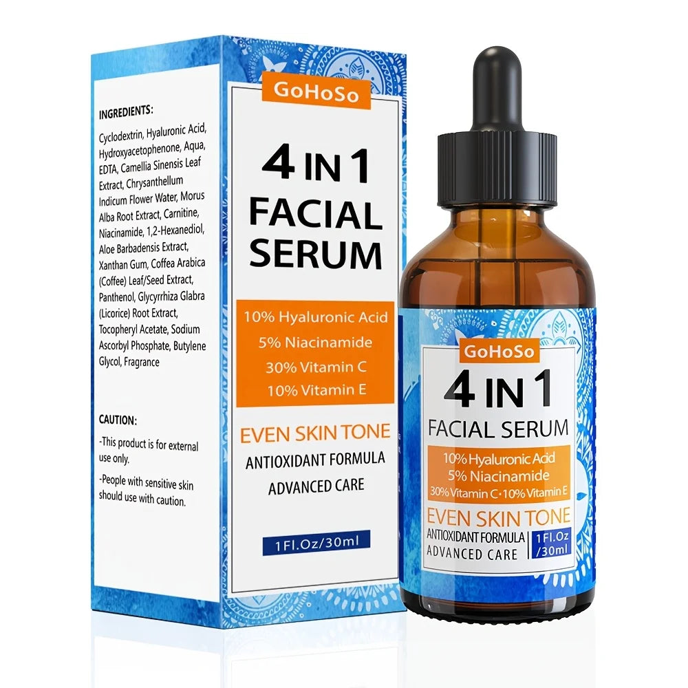 ENVISHA 4-in-1 Face Serum with Hyaluronic Acid, Niacinamide, and Vitamin C for anti-aging, moisturizing, and firming.