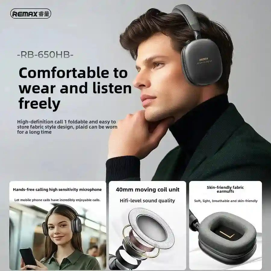 Wireless Over-Ear Headphones with 70hr Battery - RB-650HB Tidesmit