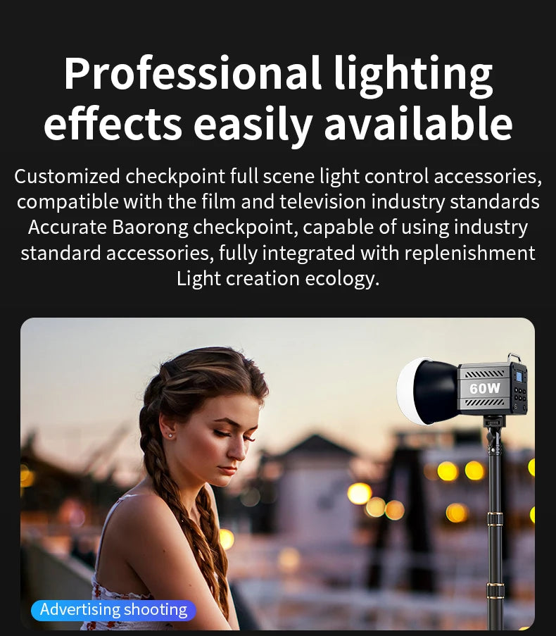 LED Video Light 60W-80W Bi-Color COB Studio Lamp for Content Creation Tidesmit