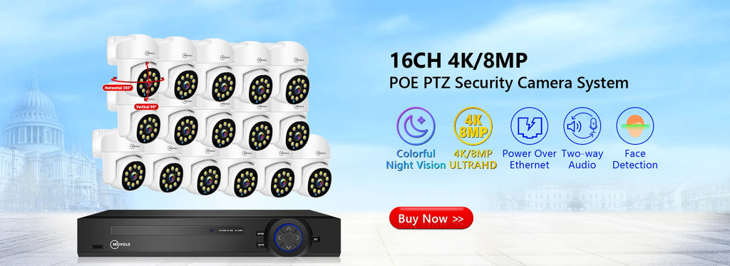 Movols H.265 3MP 5MP Wireless CCTV System Two Way Audio Waterproof PTZ WIFI IP Security Camera 10CH NVR Video Surveillance Kit