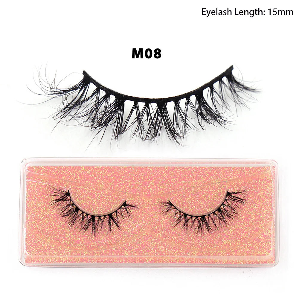 Tidesmit 12mm-15mm short natural 3D mink lashes fluffy wispy false eyelashes cruelty free eye makeup detail view