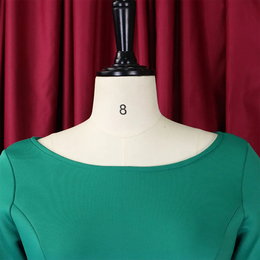 Elegant Pure Color Maxi Dress Evening Gown A- Line Skirt Polyester Fabric round Neck Short Sleeve High Waist Midi Dress
