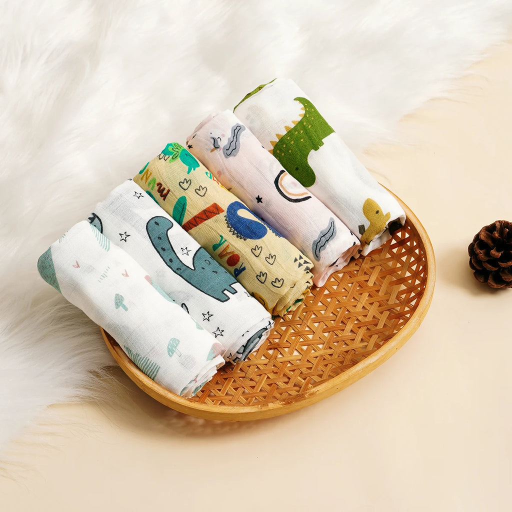 5Pcs/set 60*60cm Super Soft Bamboo Cotton Muslin Blankets Infant Boy/Girl Multi-Use Feeding Burp Cloth Towel Baby Burp Cloth Set