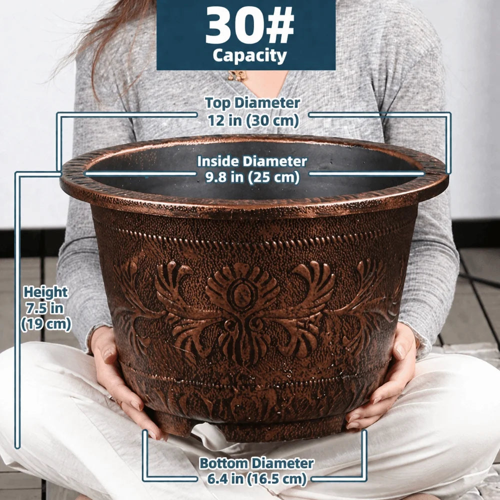 Resin Lotus Planter Pot Large 7.5L Capacity Water Reservoir Planter 19cm Height Copper Bronze Retro Flower Pot Home Gardening
