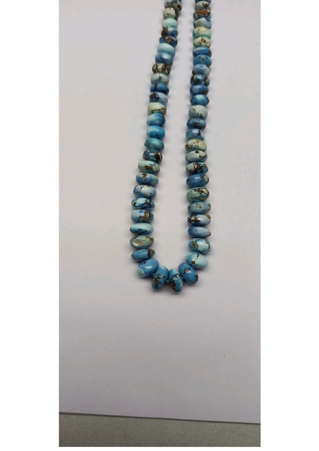Turquoise oval rondelle beads necklace strand, smooth beads with dark blue centers