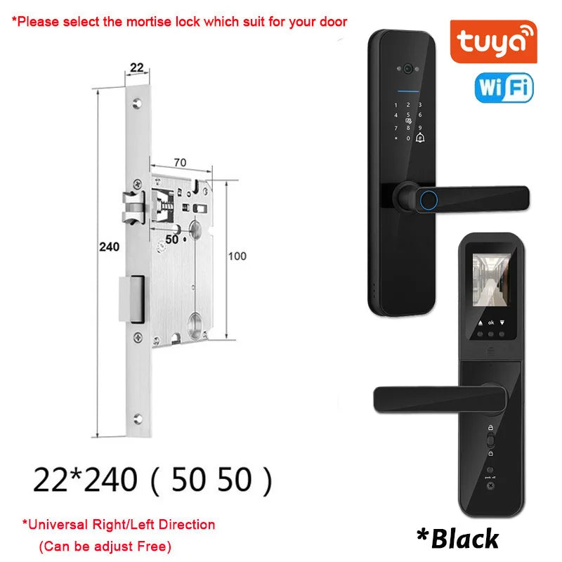 New Biometric Digital Electronic Smart Door Lock With Camera Fingerprint Tuya Wifi Smart Card Password Key Unlock