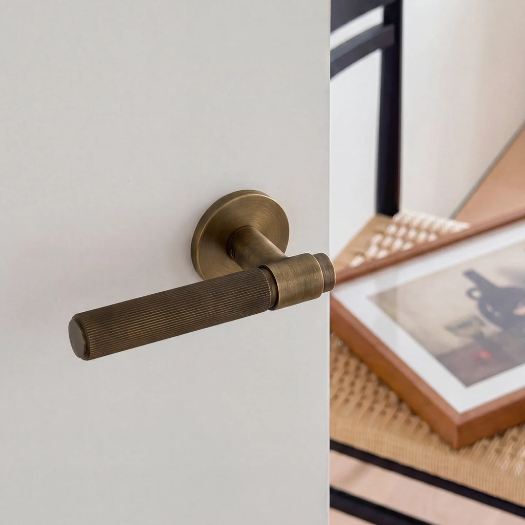 DOOROOM Brass Door Lock Set Modern Stripe Antique Bronze Interior Door Lock Decorative Lock Privacy Lock Passage Lock
