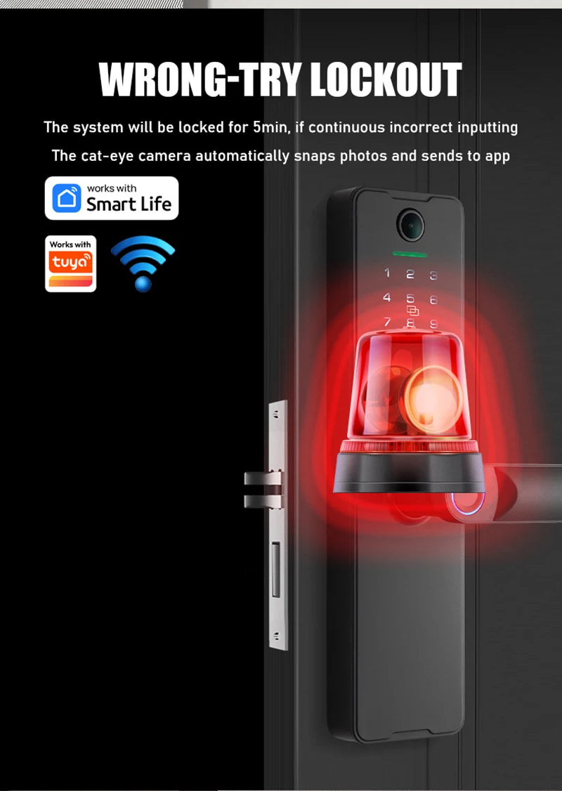 Tuya Wifi Fingerprint Smart Door Lock Digital Electronic Lock Remote Unlock Keyless Security Anti-theft Smart Home Hotel Office