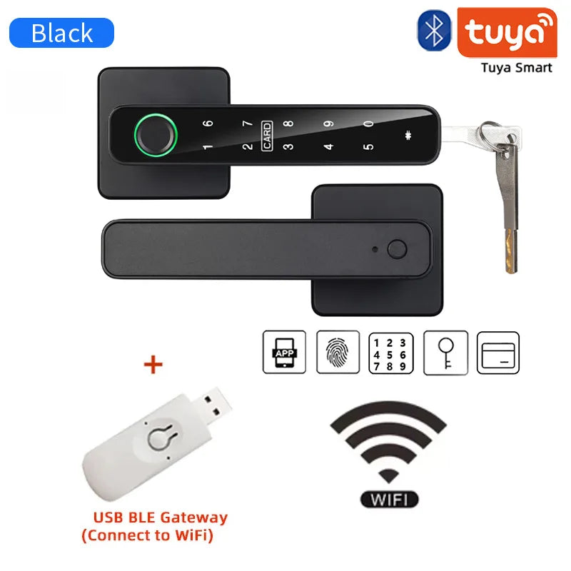XSDTS Tuya Handle Fingerprint Key Card Digital Smart Door Lock Keypad Key Entry Electronic Lock Home House Apartment