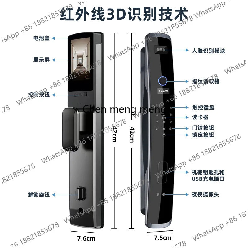 Smart, fingerprint lock with surveillance camera, home security door, automatic electronic password door lock