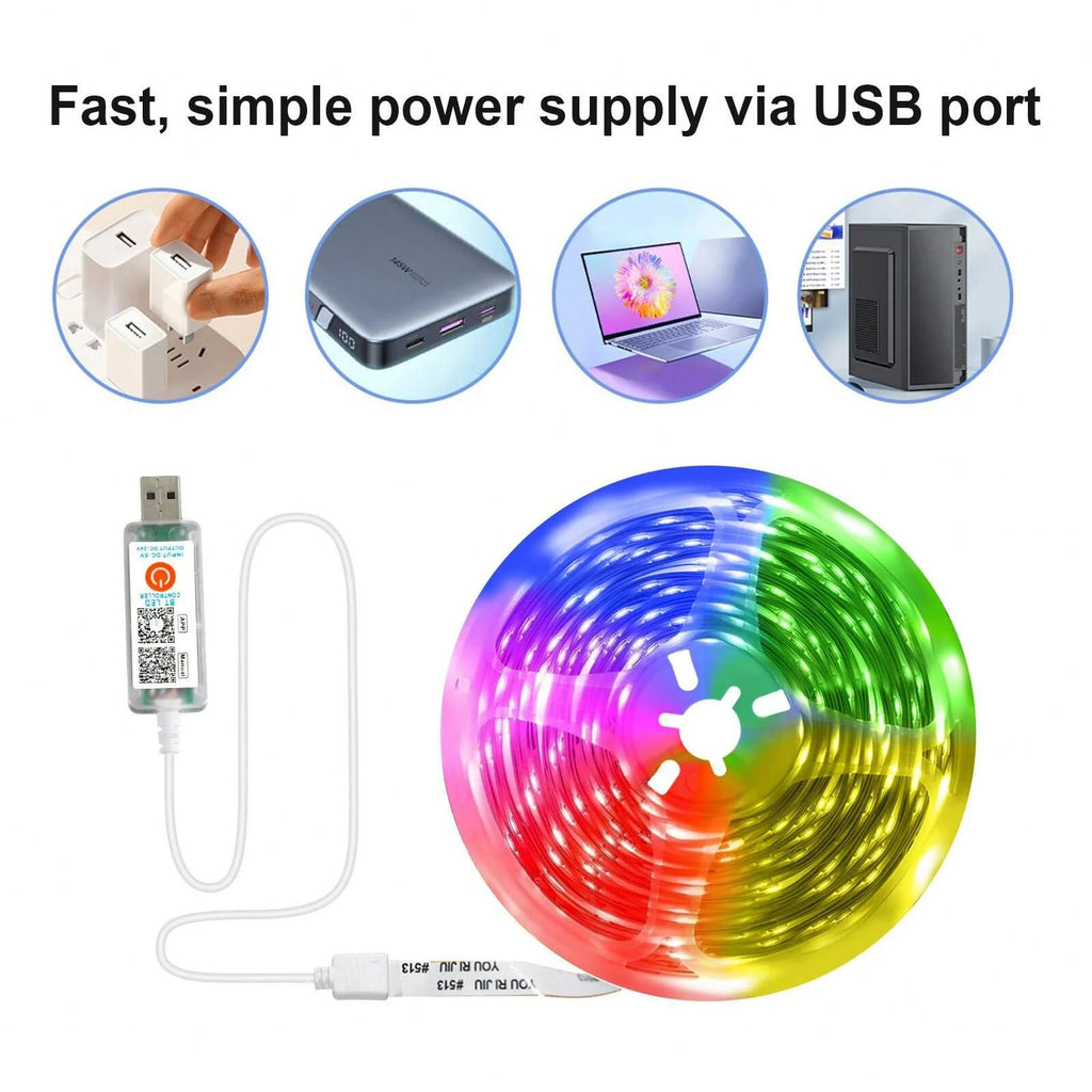 RGB LED Strip Lights, 5V USB Powered LED Tape,  24 Key Remote & APP Control, Music Sync Flexible Ambient Lighting for DIY Living Room, Bedroom,TV Backlight, Game Lighting,Party, Decorative String Lights