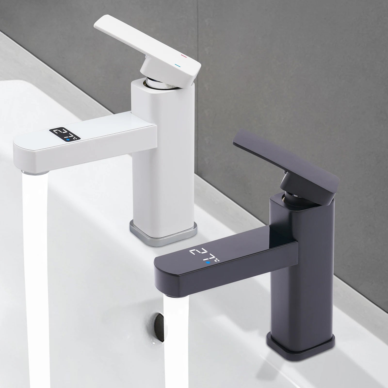 Black/White LED's Smart 0-99°C Temperature Digital Display Faucet 10.5*17.5cm G1/2" Deck Mount Basin Faucet