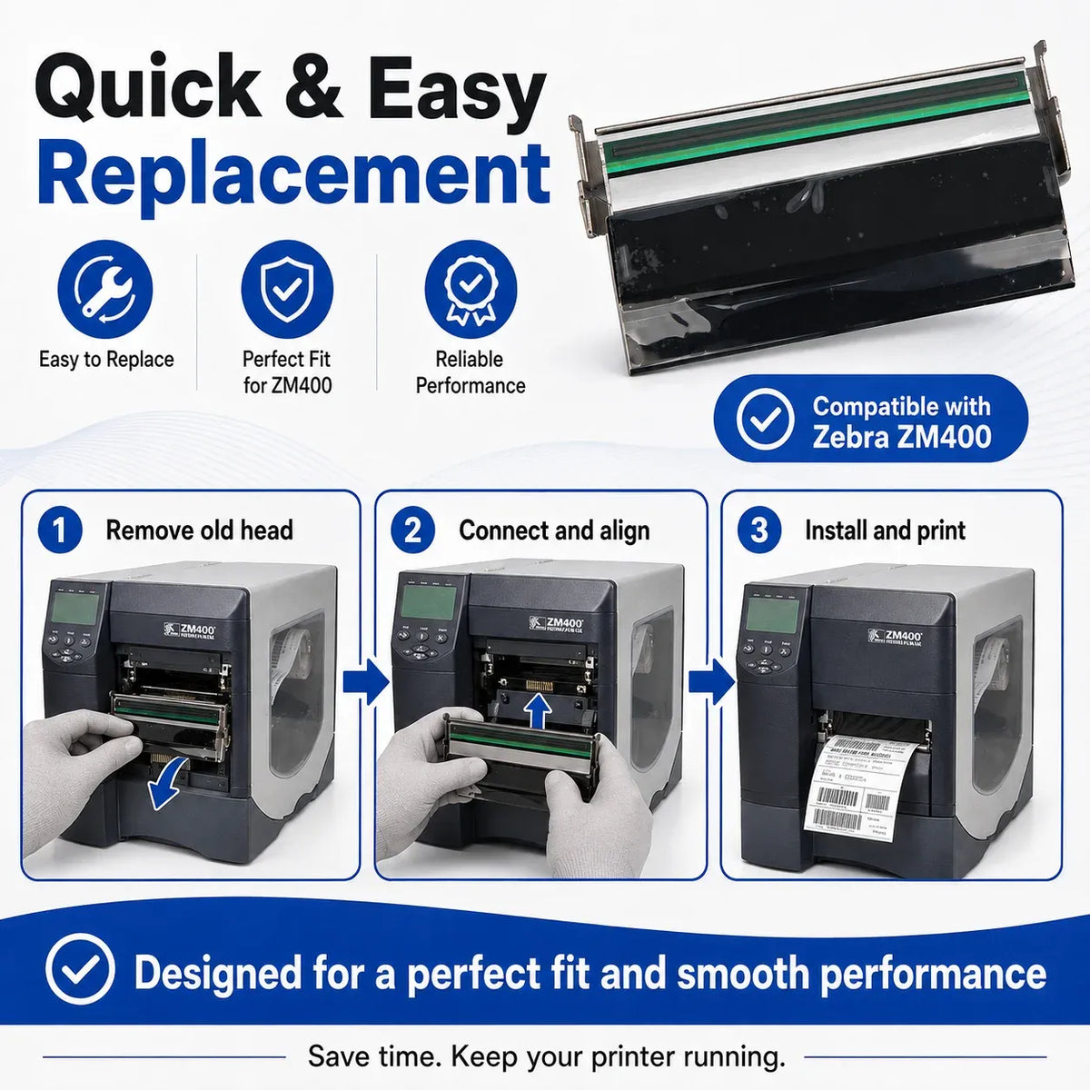 Free shipping Zebar ZM400 203/300/600Dpi printerhead label barcode printer head