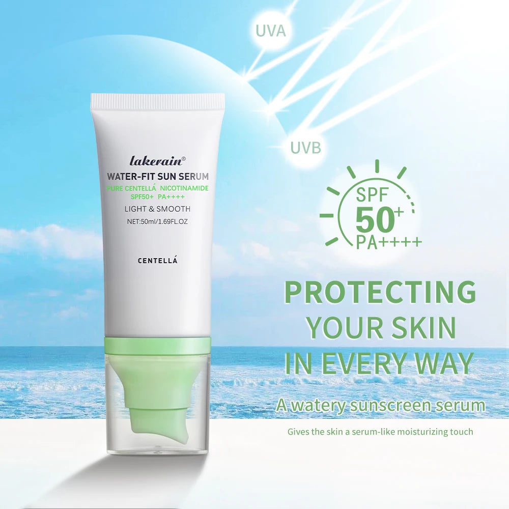 Tidesmit SPF 50 Centella Asiatica sunscreen essence texture detail view for dry oily sensitive skin face makeup