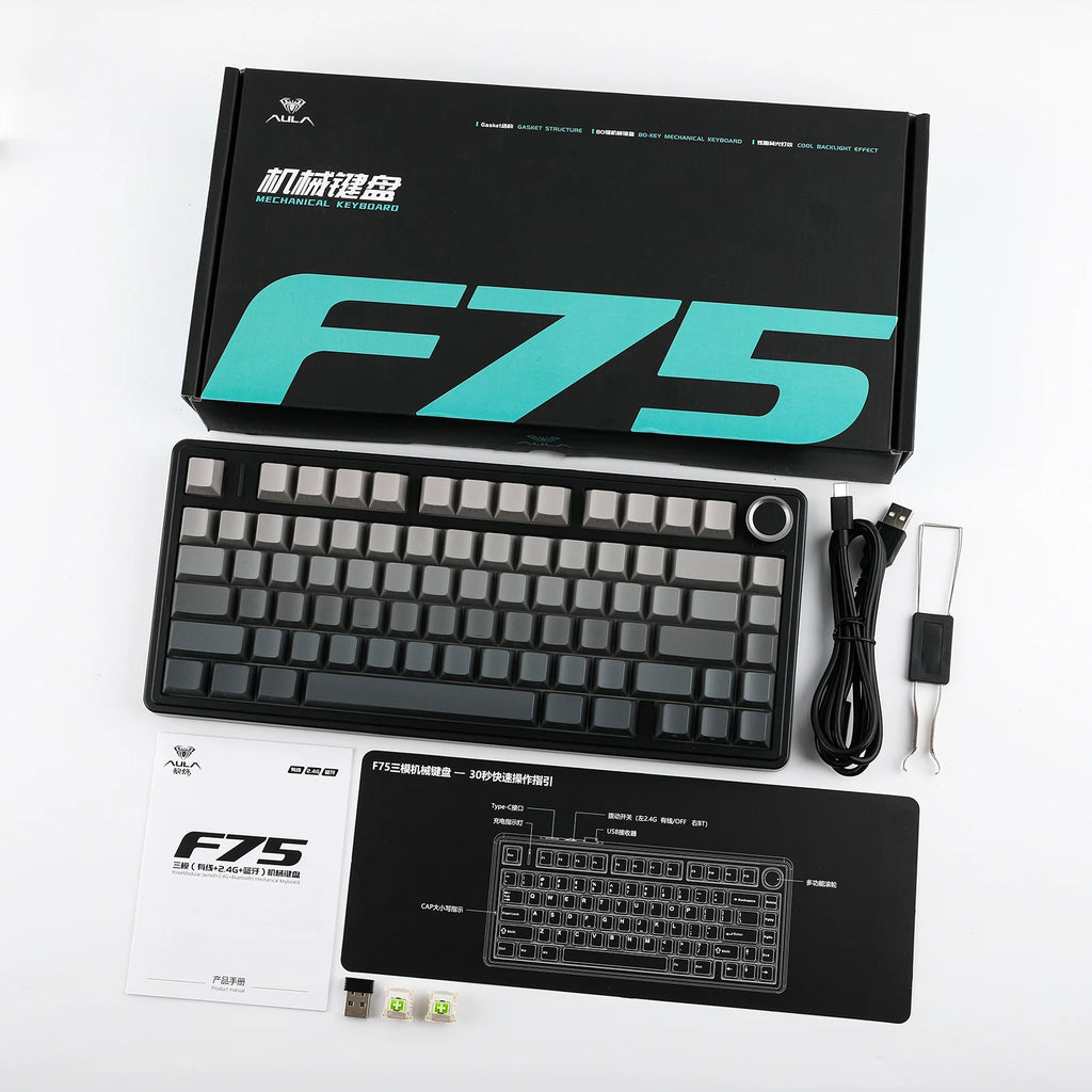 EPOMAKER x AULA F75 75% ANSI Hot-Swap Gasket Bluetooth 5.0/2.4G Wireless/Wired Mechanical Keyboard PBT Keycaps for Mac/Win