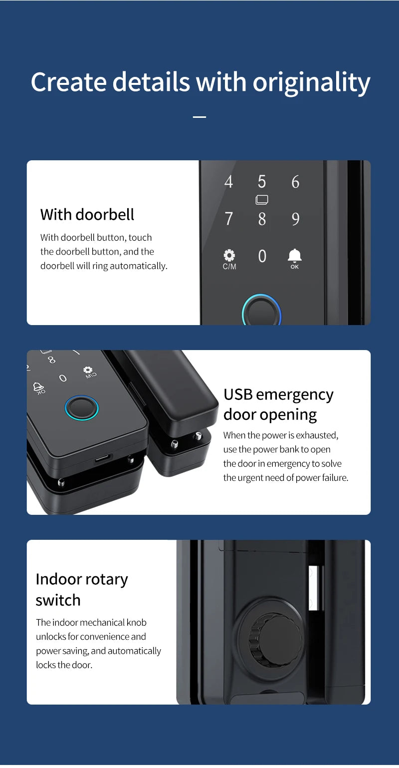 Bluetooth TTLOCK APP Unlock Control Smart Glass Door Lock Electronic Biometric Fingerprint Electric Lock Password 13.56Mhz RFID