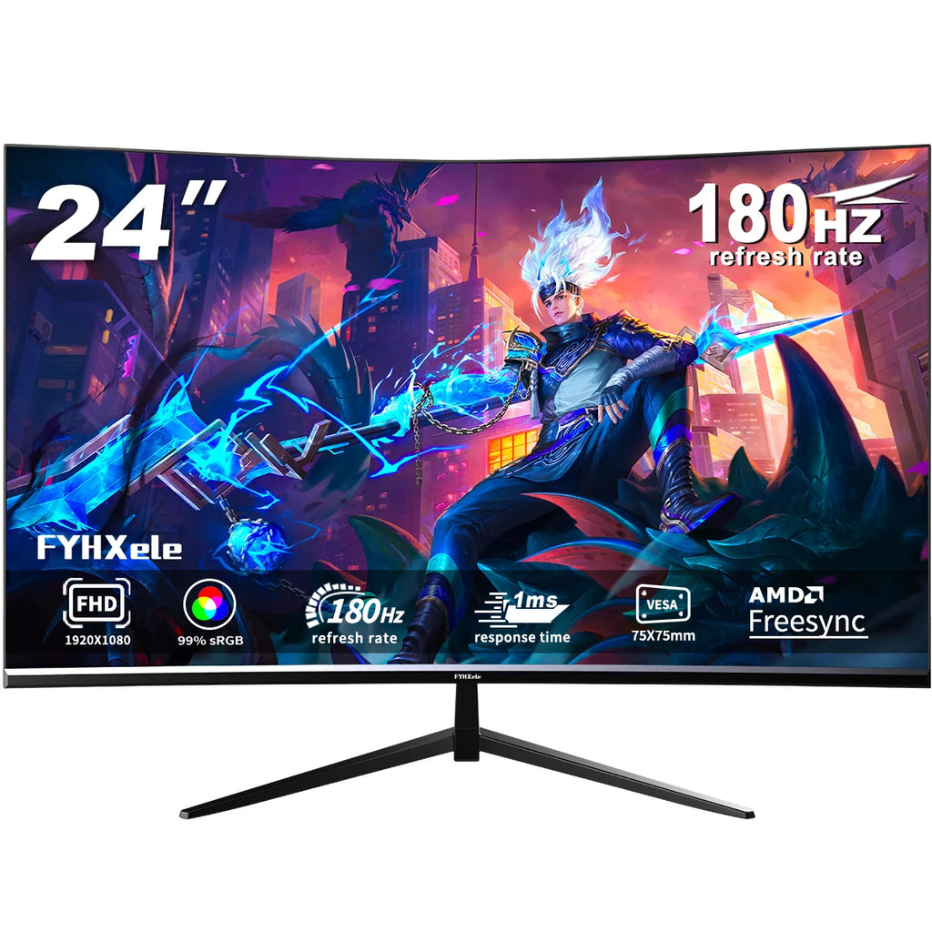 FYHXele 24" Curved FHD 1ms VA Gaming Monitor 180Hz (HDMI165Hz/DP180Hz) Speaker VESA