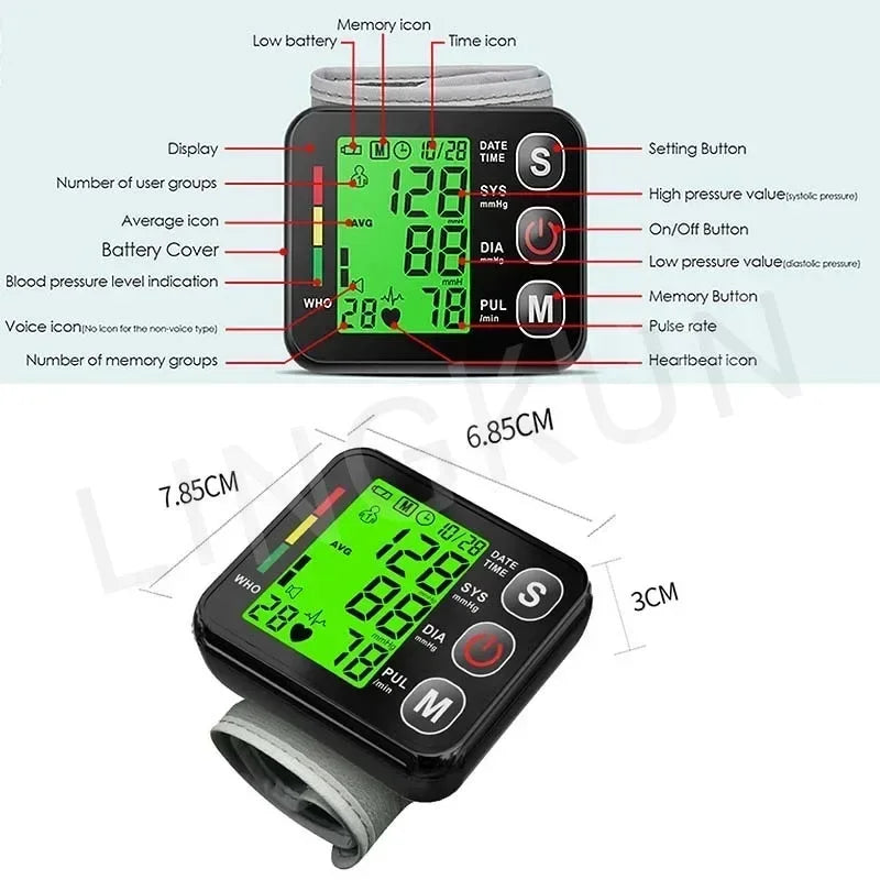 English Voice High Accurate BP Monitors Wrist Blood Pressure Monitor Tonometer Digital Sphygmomanometer Electronic Bp Monitors