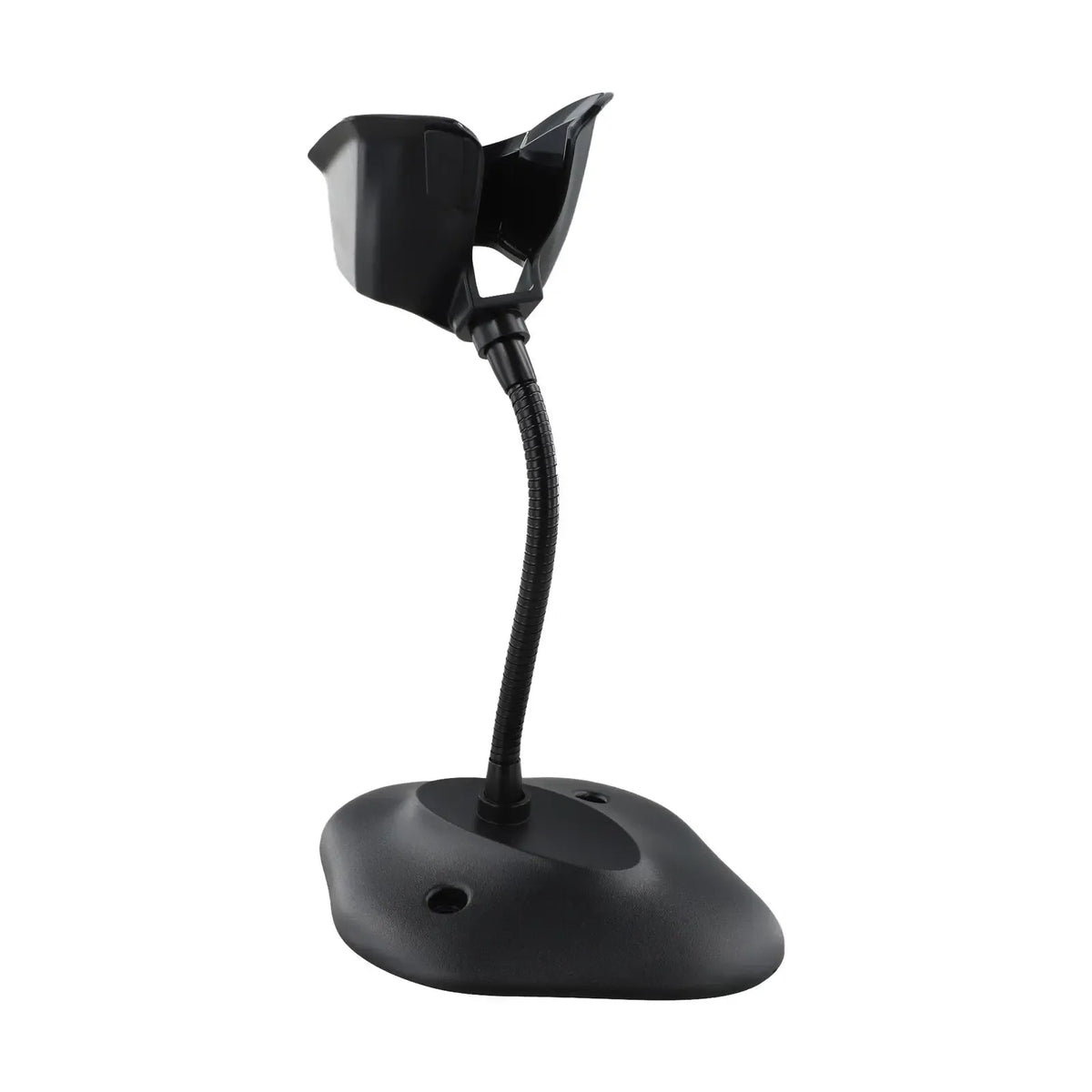 Black scanner bracket stand with flexible neck and flat round base