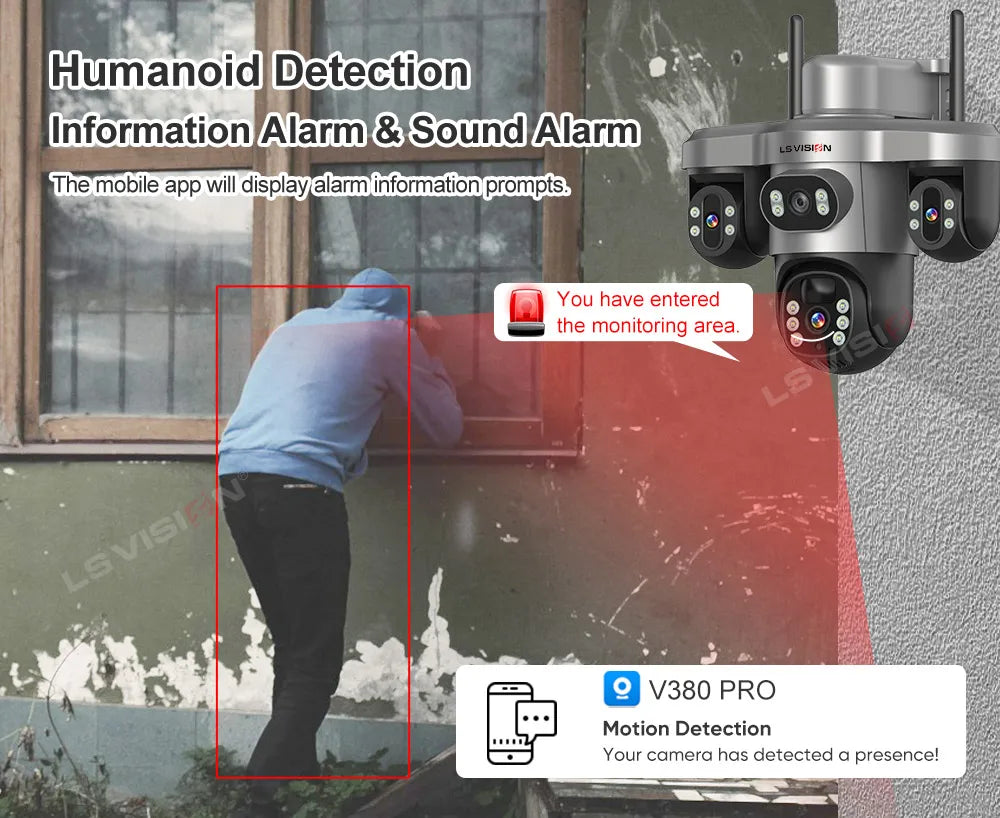 LS VISION 15MP 4G Wifi Solar Camera 3-Screen 10X Zoom PTZ 360°Rotatable PIR Human Detect CCTV Security Video IP Camara V380 Pro